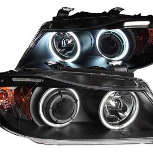 ANZO 06-08 BMW 3 SERIES E90-E91 PROJECTOR HALO W/LED BAR BLACK CLEAR W/AMBER(CCFL)DRIVE/PASS