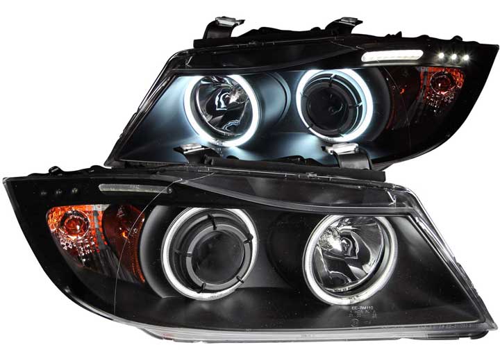 ANZO 06-08 BMW 3 SERIES E90-E91 PROJECTOR HALO W/LED BAR BLACK CLEAR W/AMBER(CCFL)DRIVE/PASS