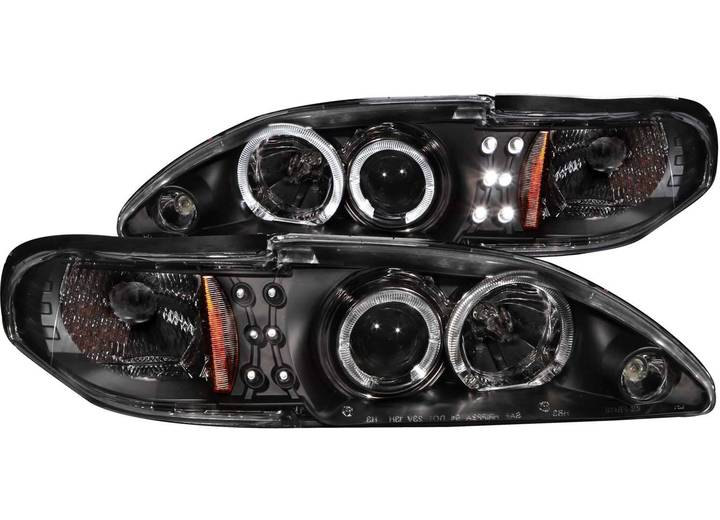 ANZO 94-98 MUSTANG 1 PC PROJECTOR G2 HALO BLACK CLEAR AMBER HEADLIGHTS (SET)