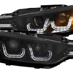 ANZO 12-15 BMW 3 SERIES F30 PROJECTOR HEADLIGHTS W/U-BAR BLACK CLEAR DRIVE/PASS