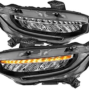 ANZO 16-17 CIVIC LED PROJECTOR HEADLIGHTS PLANK STYLE DESIGN BLACK W/ SEQUENTIAL AMBER SIGNAL (PAIR)