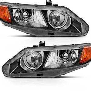 ANZO 06-11 CIVIC 4DR CRYSTAL HEADLIGHT (OE REPLACEMENT) BLACK AMBER