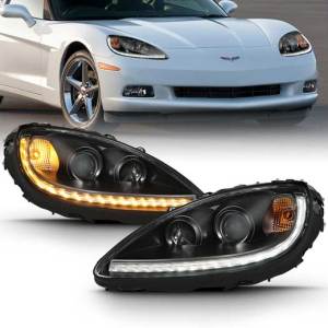ANZO 05-13 CORVETTE PROJECTOR PLANK STYLE SWITCHBACK HL BLACK AMBER