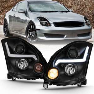 ANZO 03-07 INFINITI G35 2DR PROJECTOR HEADLIGHT PLANK STYLE BLACK