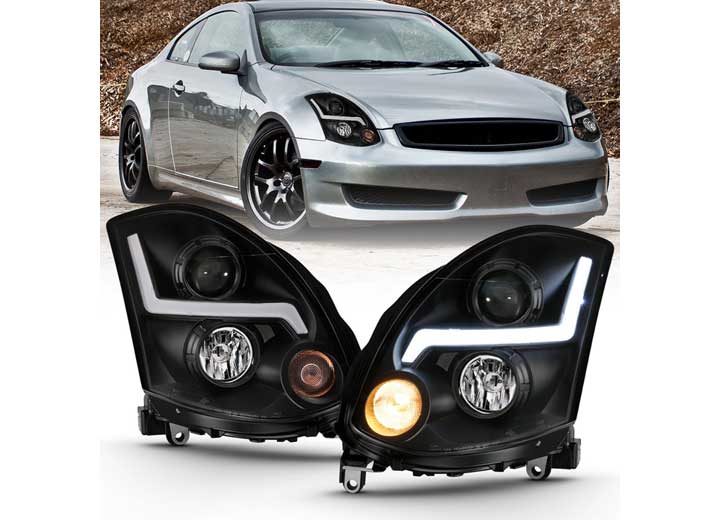 ANZO 03-07 INFINITI G35 2DR PROJECTOR HEADLIGHT PLANK STYLE BLACK