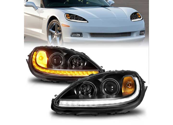 ANZO 05-13 CORVETTE PROJECTOR PLANK STYLE W/LED HEADLIGHT BLACK AMBER